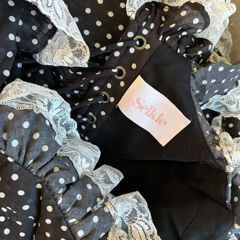 Selkie The Black Polka Dot Cupid Midi Dress Small - Picture 7 of 10